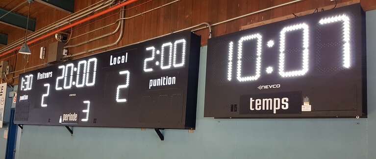 Nevco is the leader in the sporting industry: Most arenas in Quebec and the Maritimes have a  Hockey  Nevco Scoreboard.