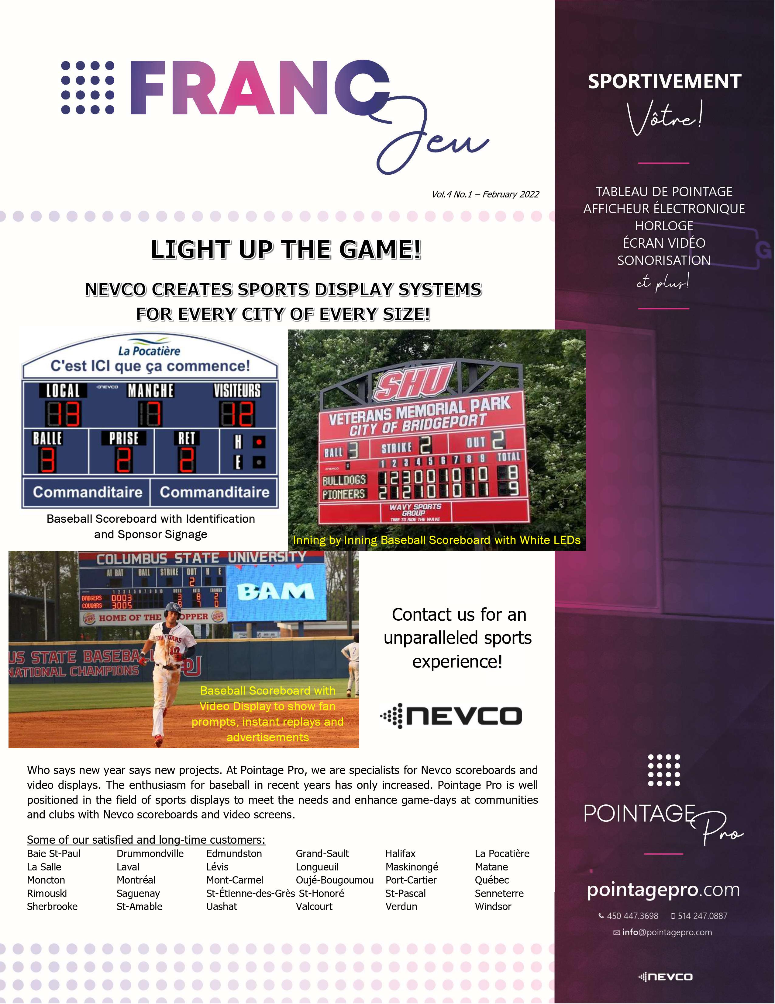 Nevco Baseball scoreboard and Video displays 